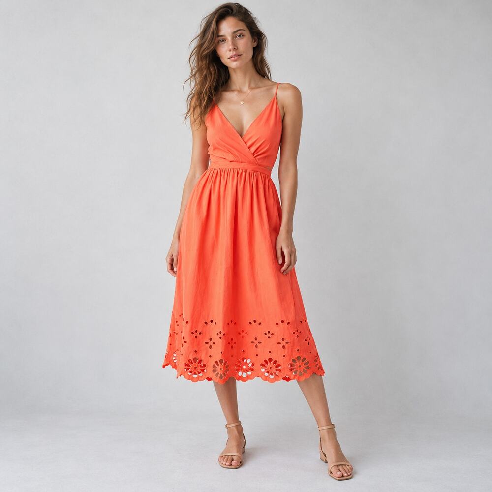 Suncoo Robe Clivia Orange Sleeveless Eyelet Embroidered Maxi Dress size T1/S